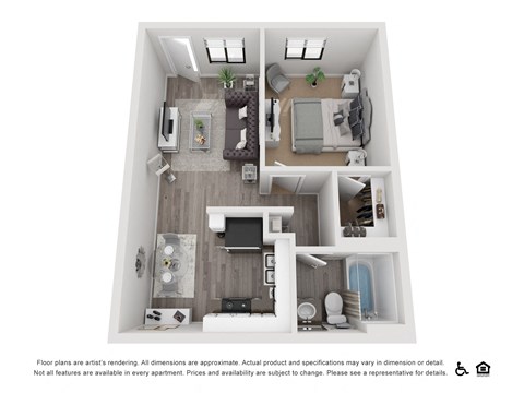 Floor plan for 1 bed, 1 bath, 650 sqft